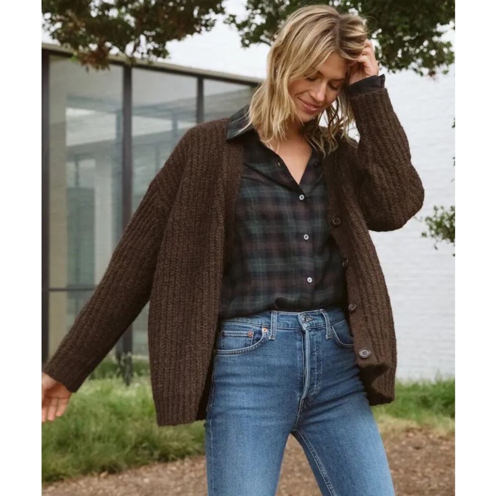 Jenni Kayne Brown Cocoon Knit Cotton Cardigan Sweater